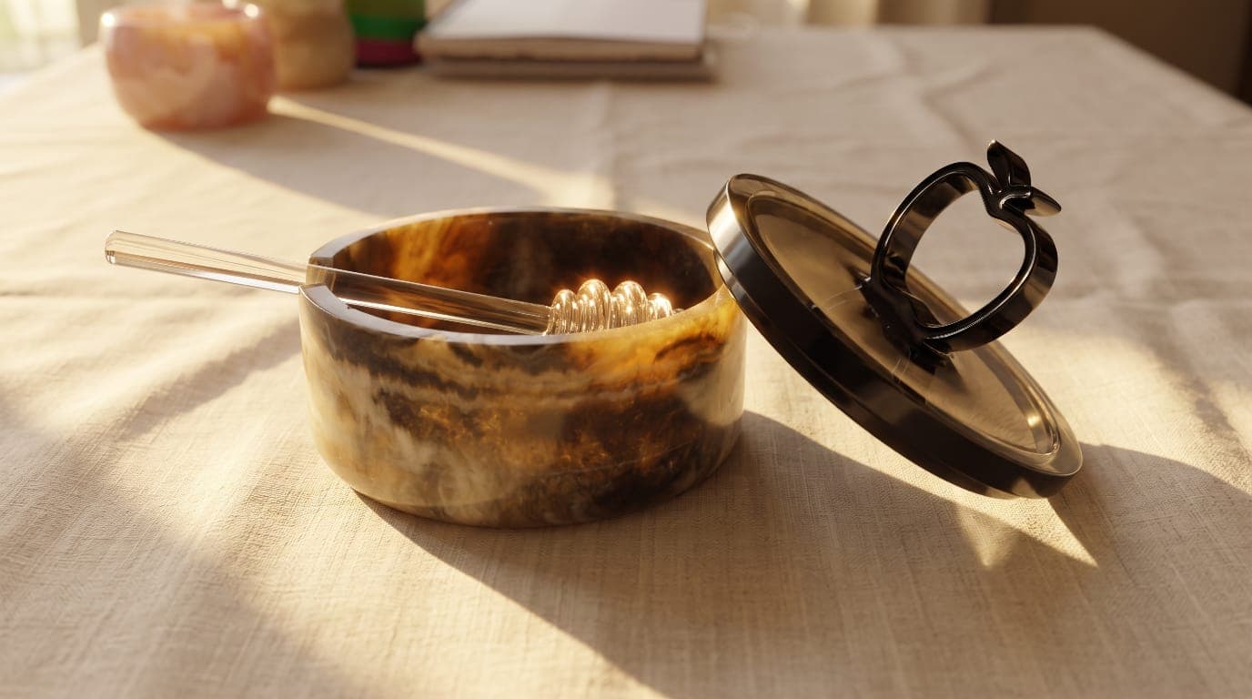 Light gold marbled honey dish