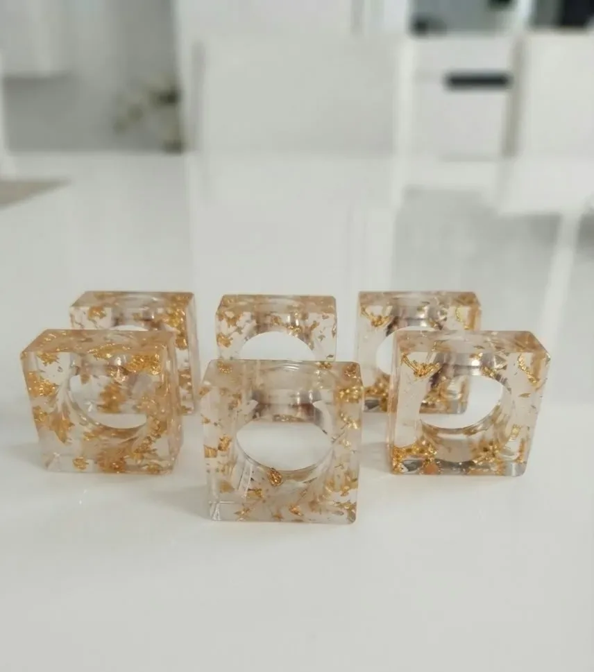 Clear and Gold leaf napkin rings