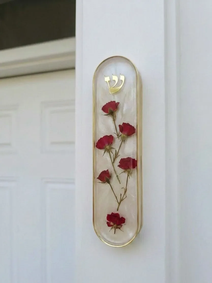 Roses and pearl Mezuzah case
